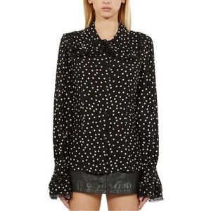 The Kooples Black White Polka Dot Peter Pan Collar Lace Top NWT Size 2 Medium